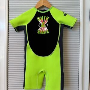 Quiksilver Kids 4T Shorty Wetsuit - Neon Green and Black